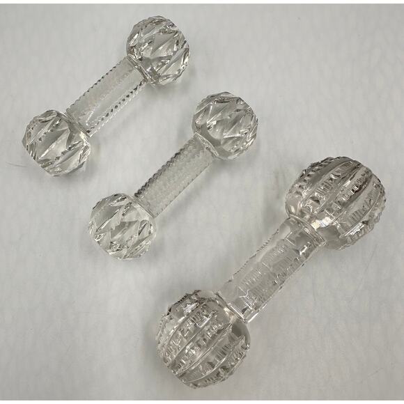 Antique American Brilliant Crystal Cut Glass Faceted Barbell Knife Rest Set of 3 - Picture 9 of 9
